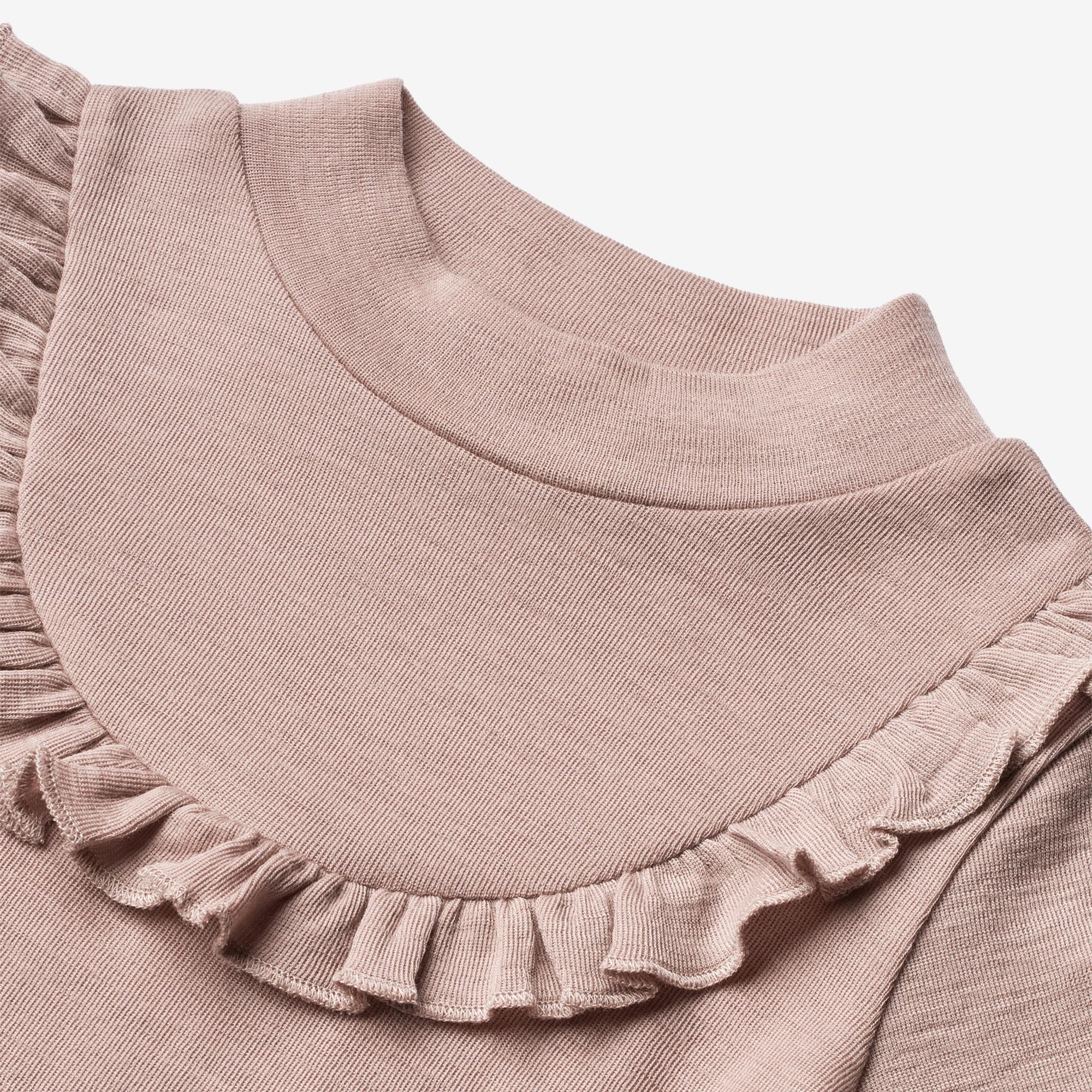 Langærmet Uld T-shirt med Flæse - dark powder