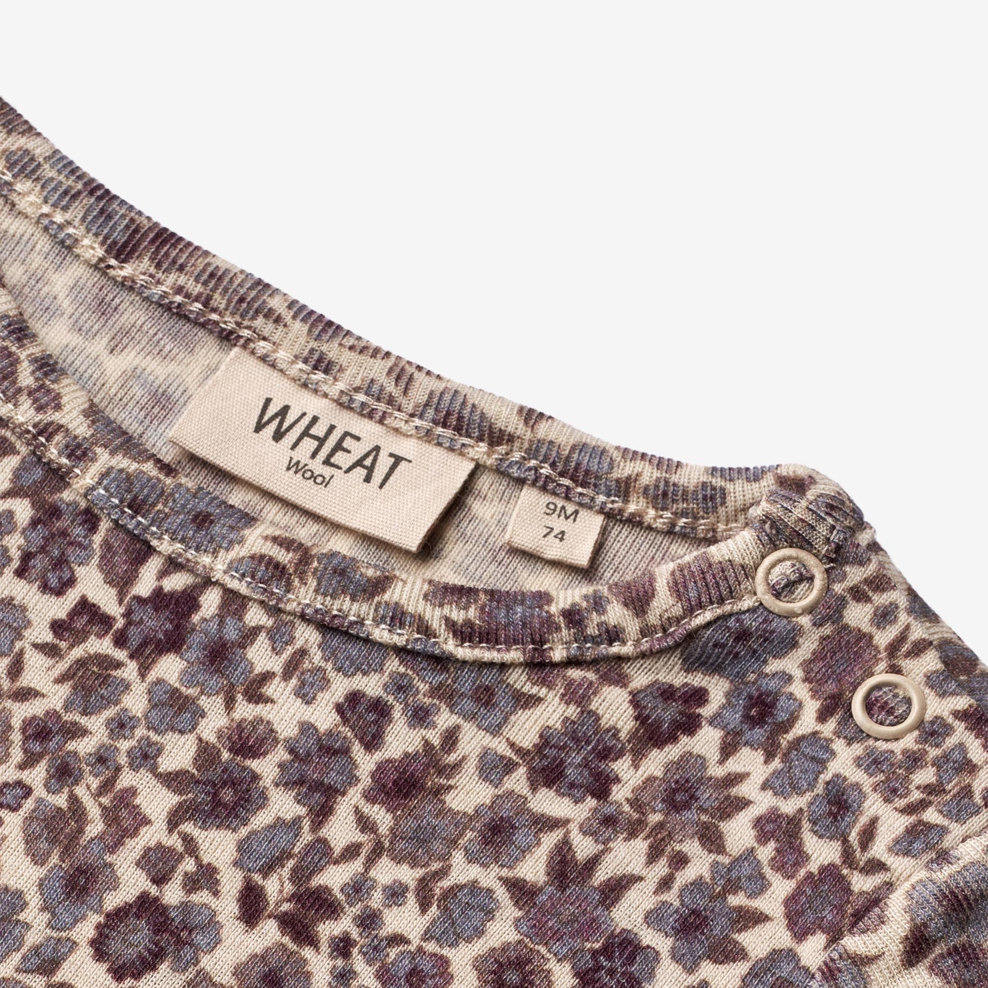 Langærmet Uld T-shirt | Baby - purple flowers