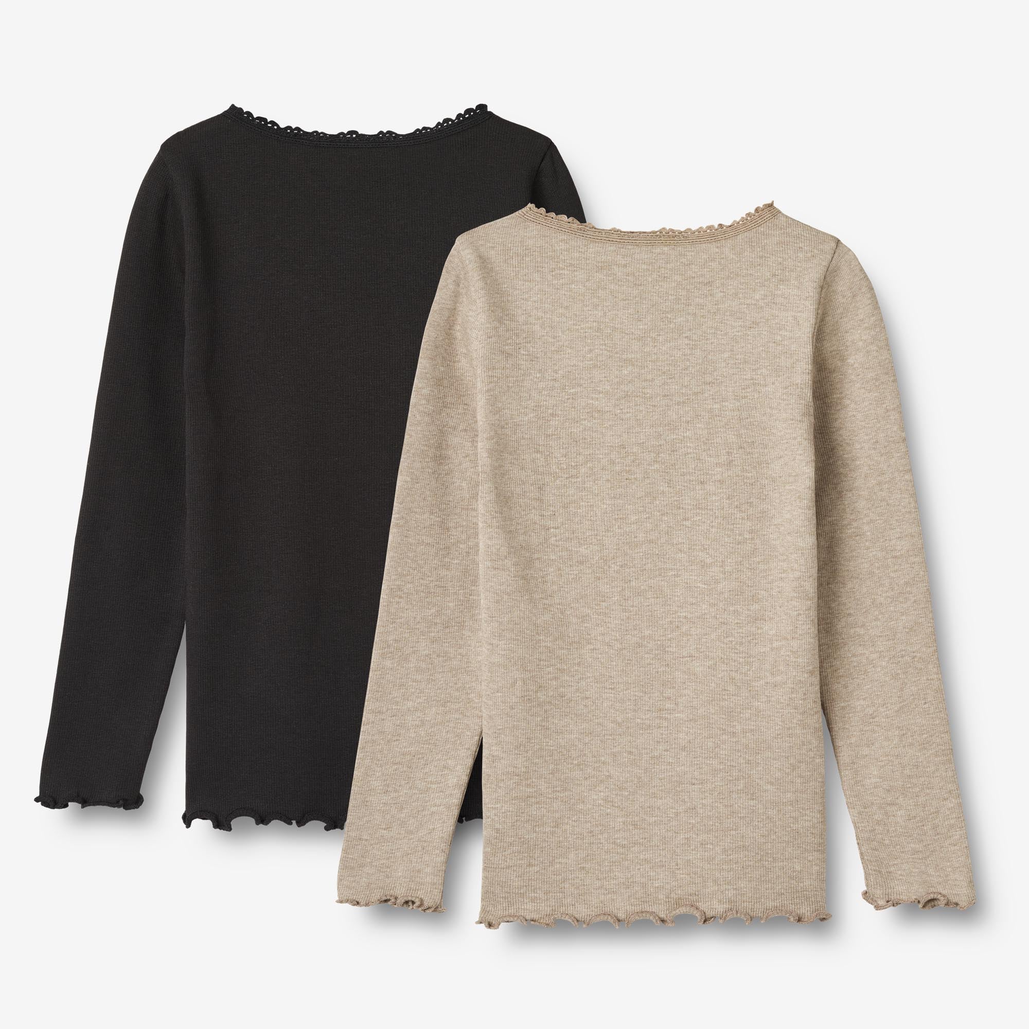 2-pak Langærmet Rib T-shirts Reese - gravel melange black