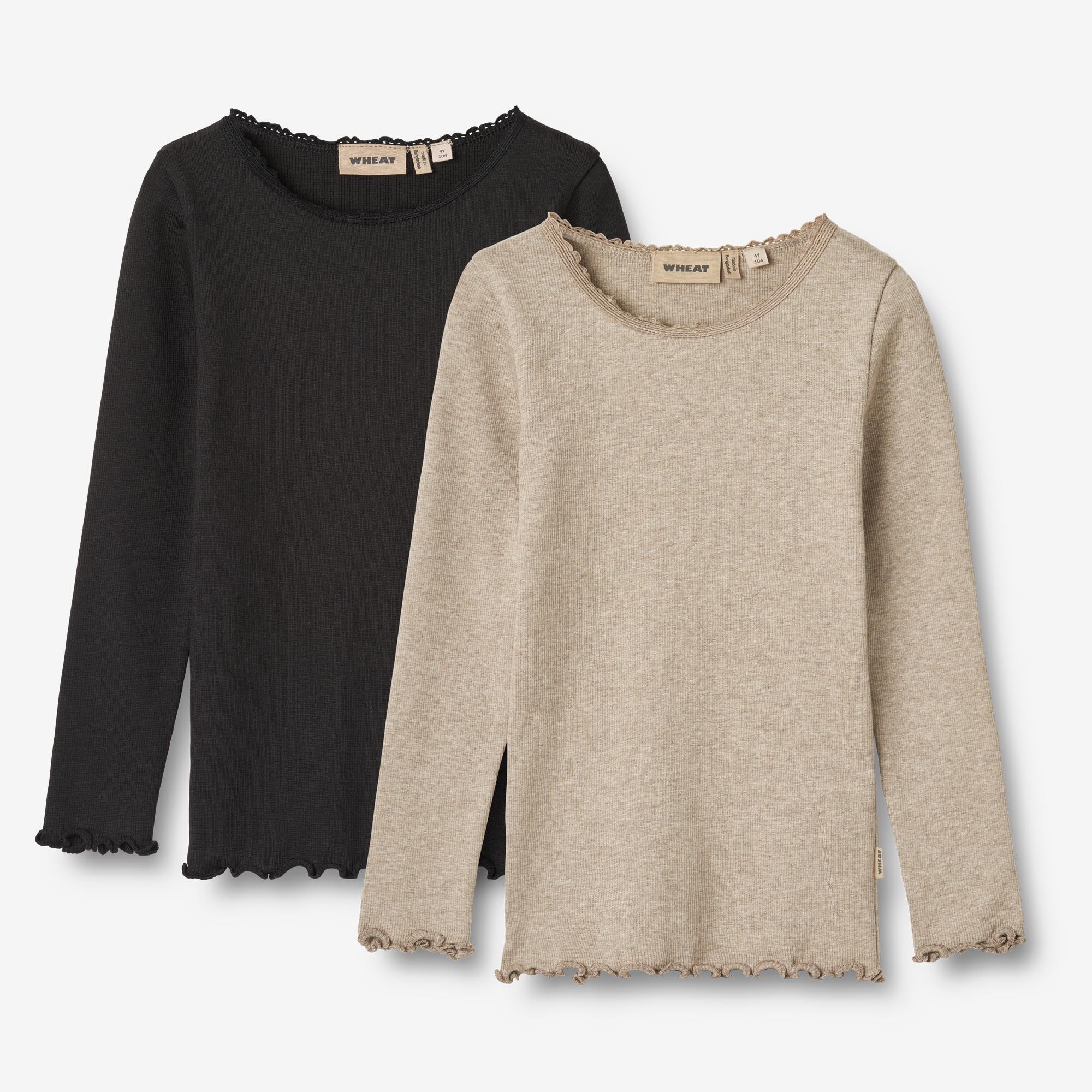 2-pak Langærmet Rib T-shirts Reese - gravel melange black