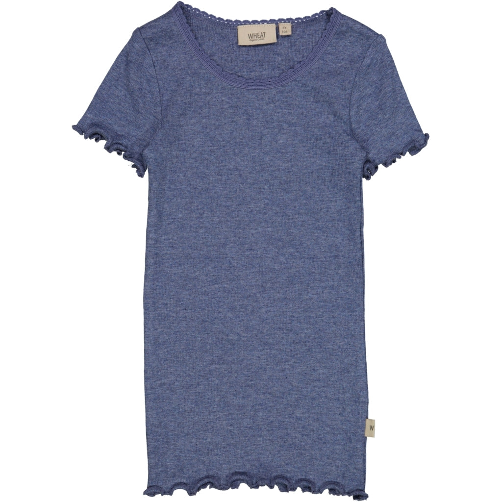 Wheat Main Kortærmet Blonde Rib T-shirt Jersey Tops and T-Shirts 1076 blue melange