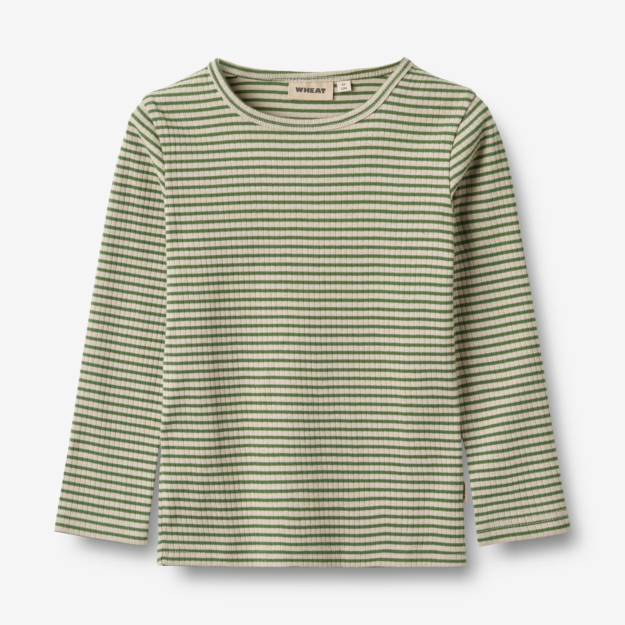 Wheat Main Langærmet Basis T-shirt Stig Jersey Tops and T-Shirts 1142 elm green stripe