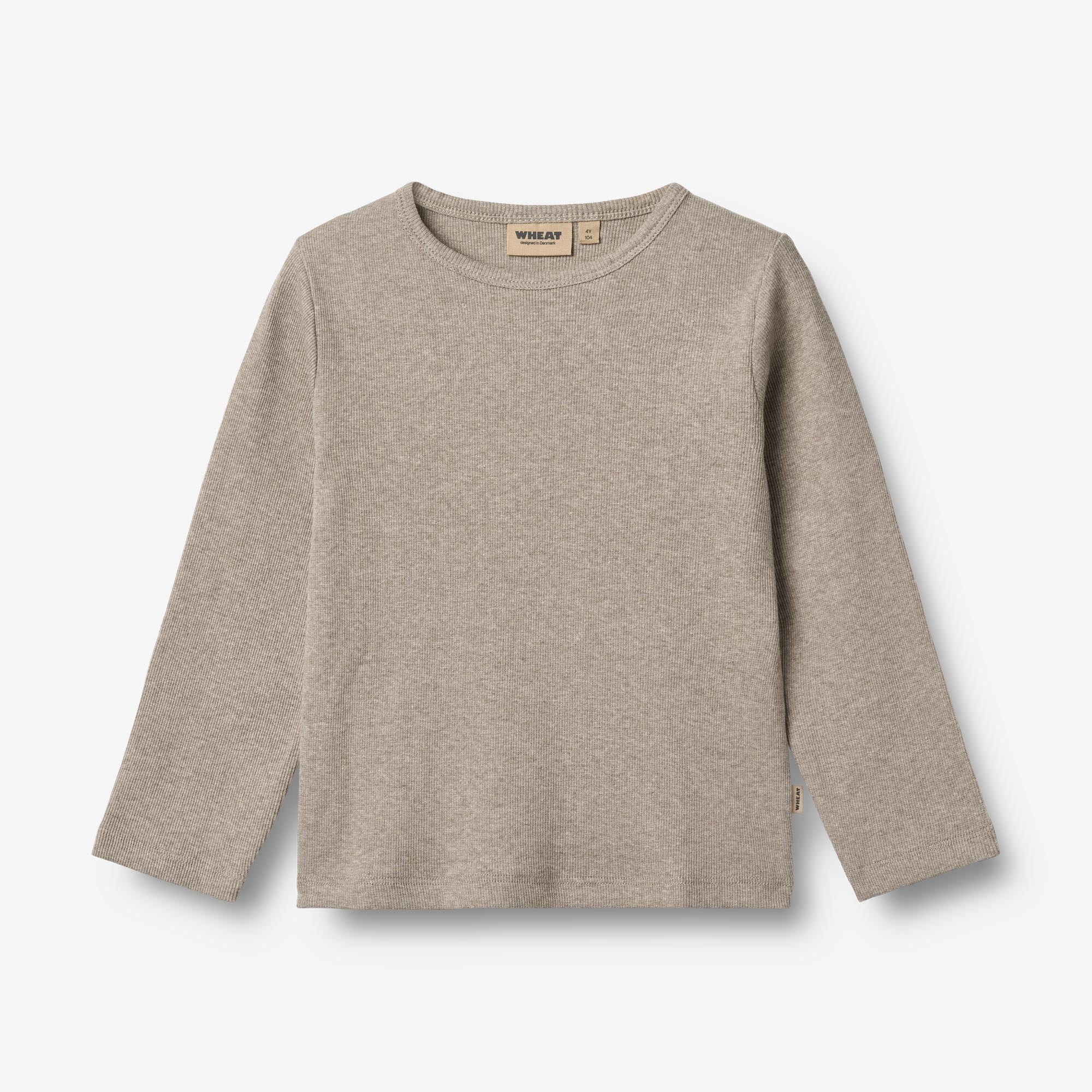 Wheat Main Langærmet Rib T-Shirt Milo Jersey Tops and T-Shirts 0072 gravel melange