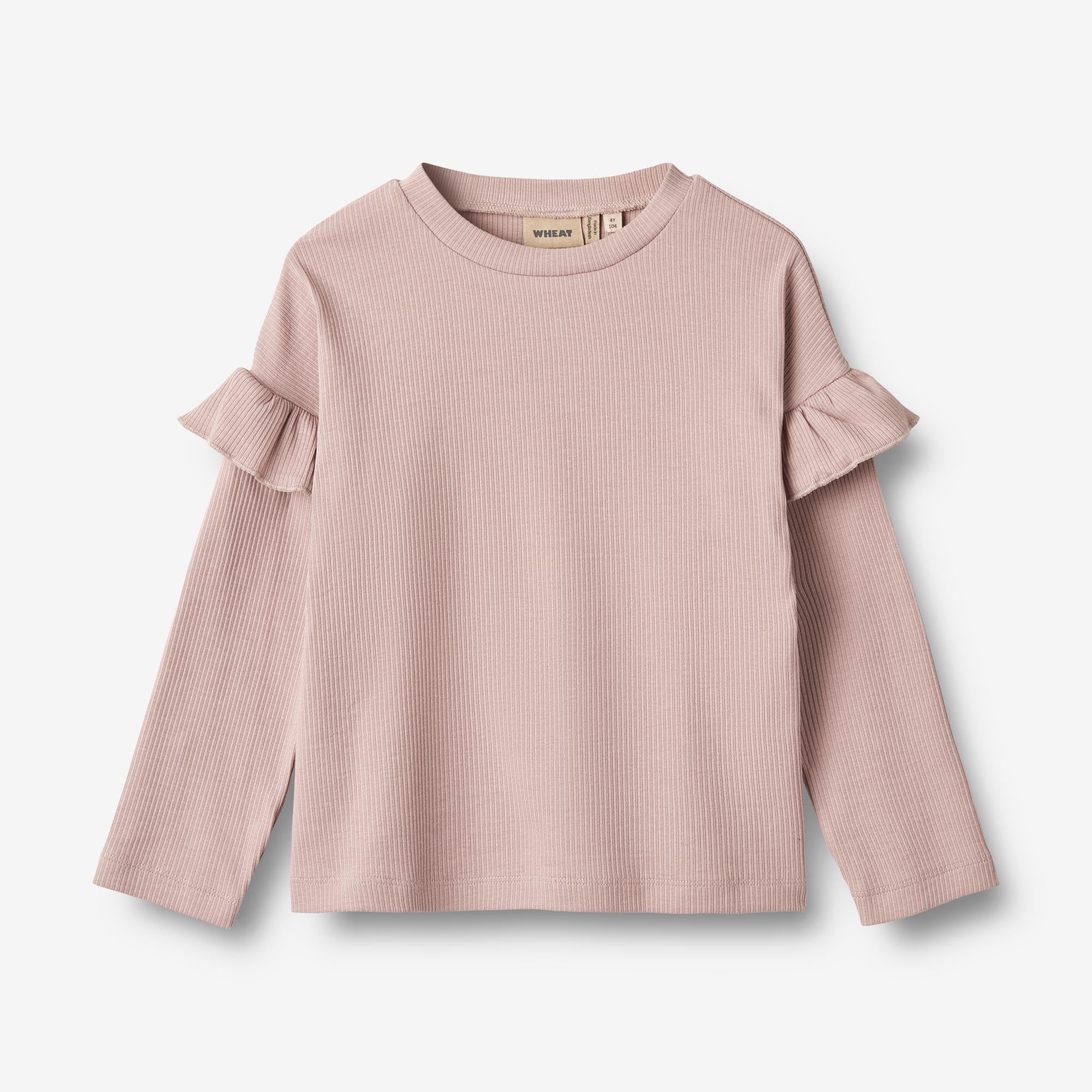 Wheat Main Langærmet Rib T-shirt Belinda Jersey Tops and T-Shirts 1135 dry rose