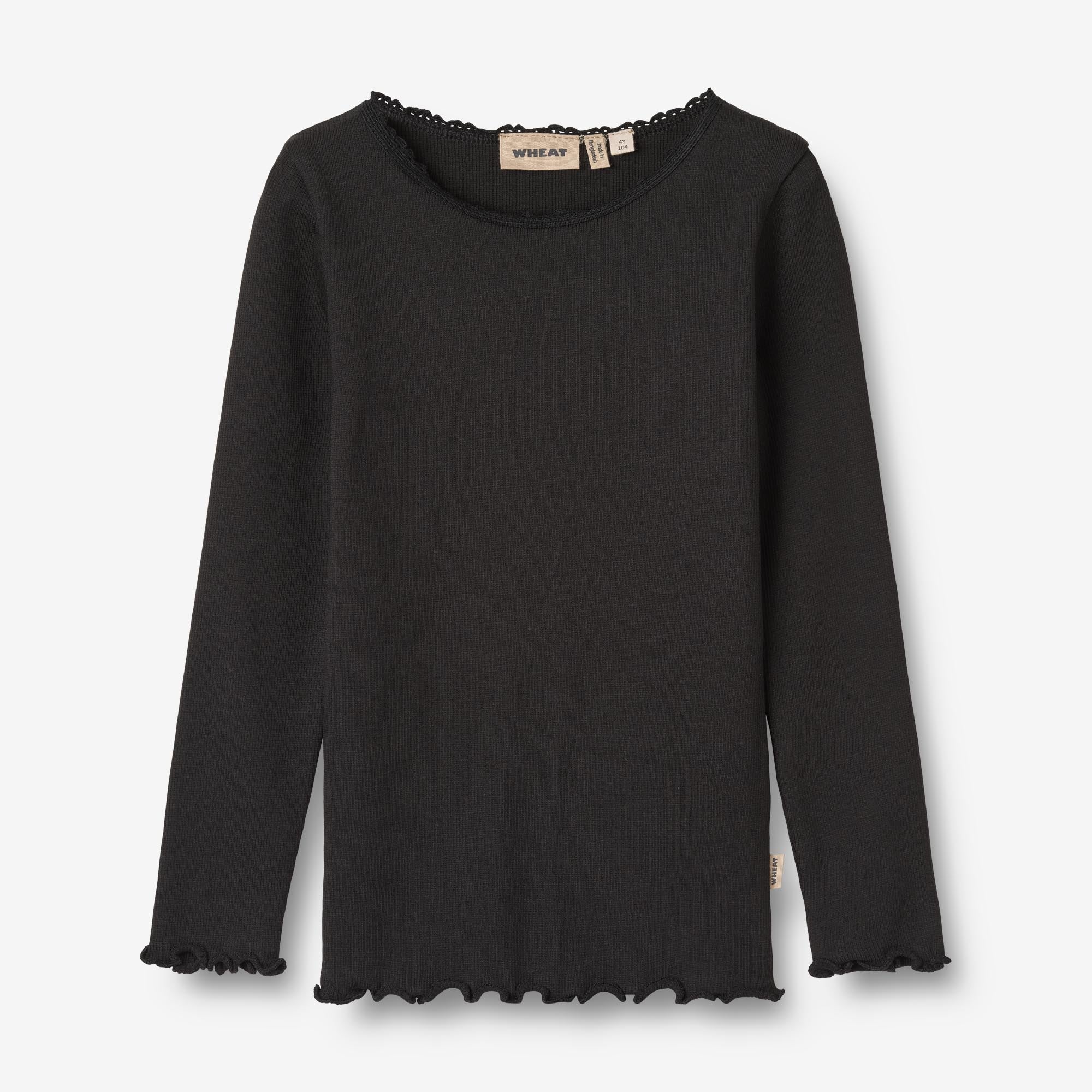 Wheat Main Langærmet Rib T-shirt Reese Jersey Tops and T-Shirts 0021 black