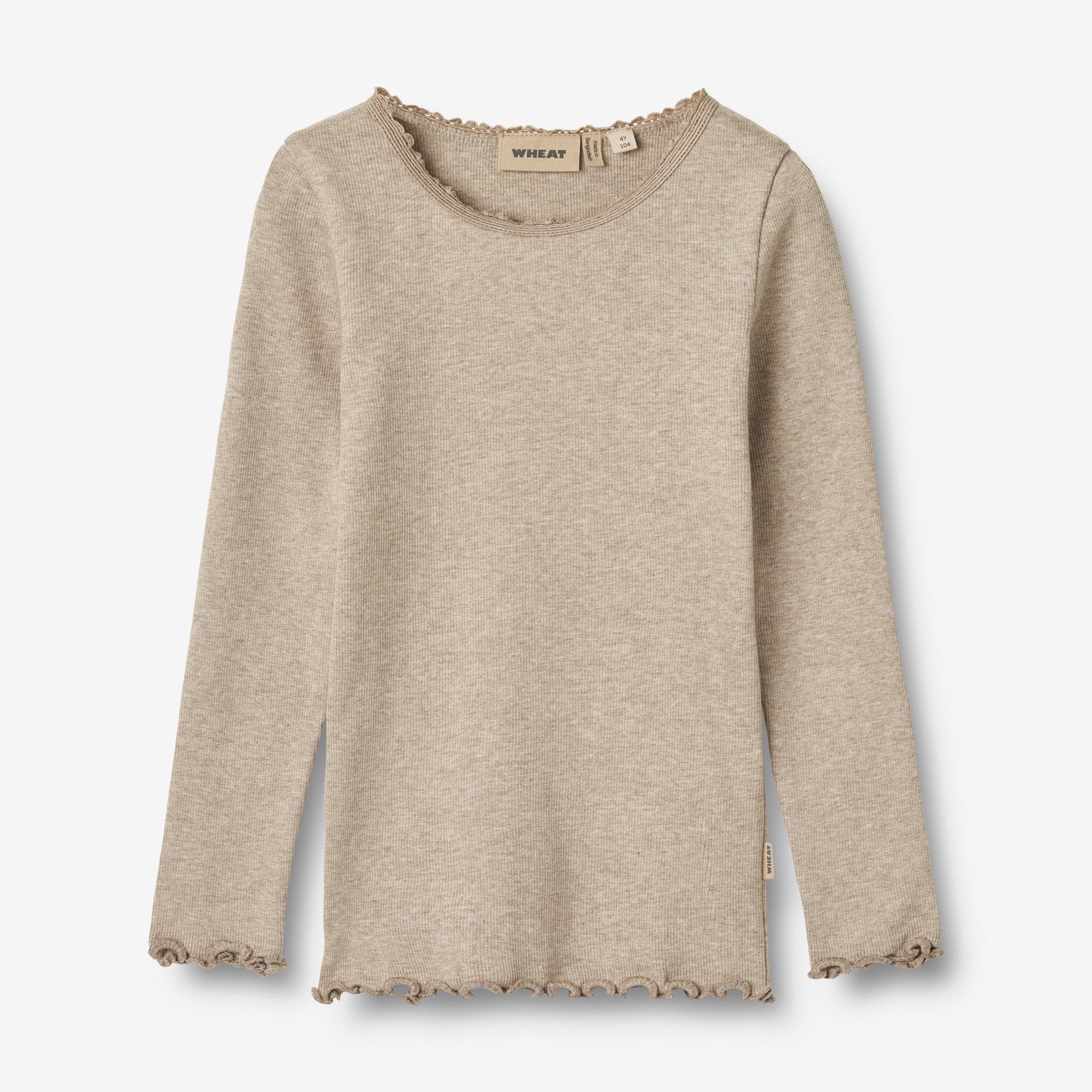 Wheat Main Langærmet Rib T-shirt Reese Jersey Tops and T-Shirts 0072 gravel melange