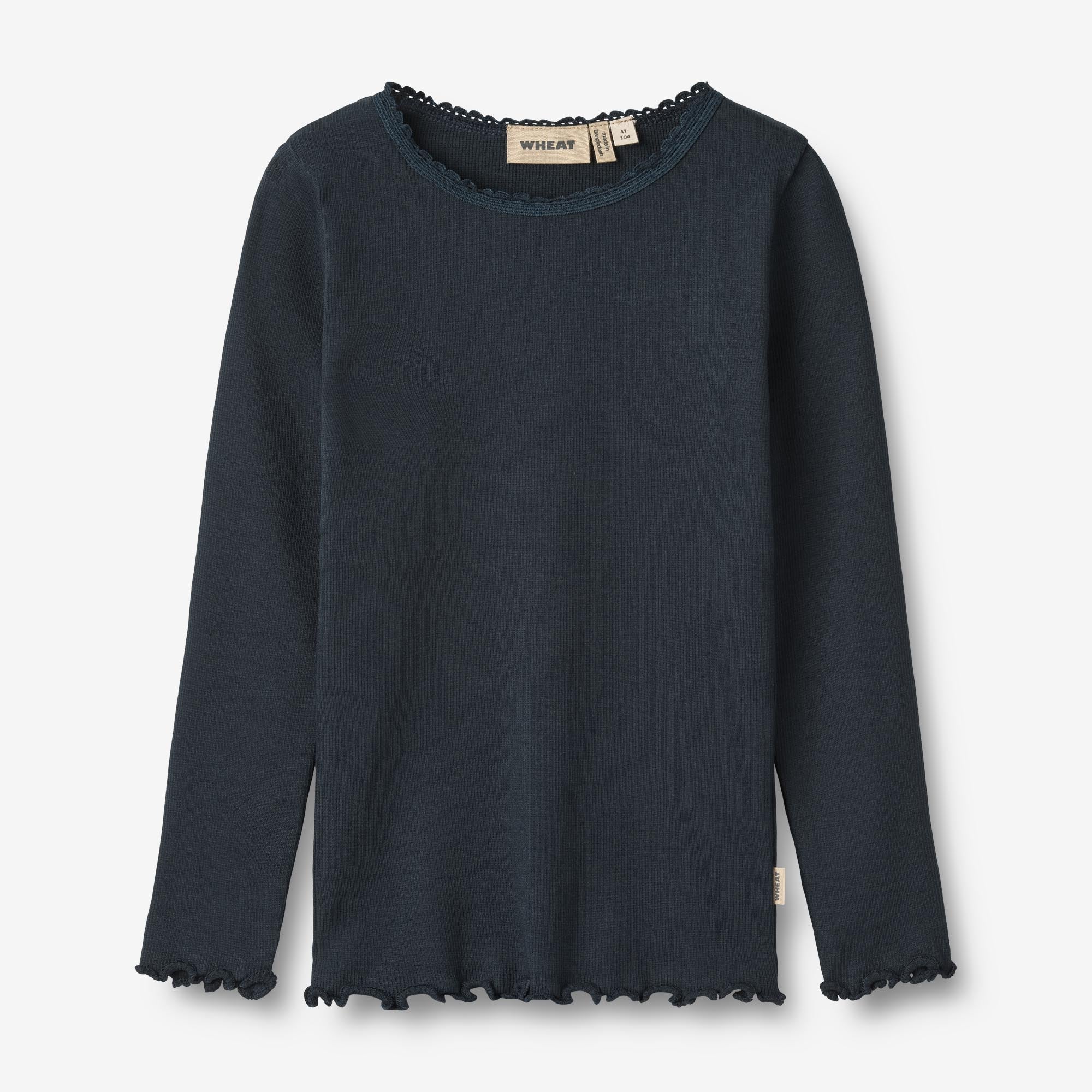 Wheat Main Langærmet Rib T-shirt Reese Jersey Tops and T-Shirts 1432 navy