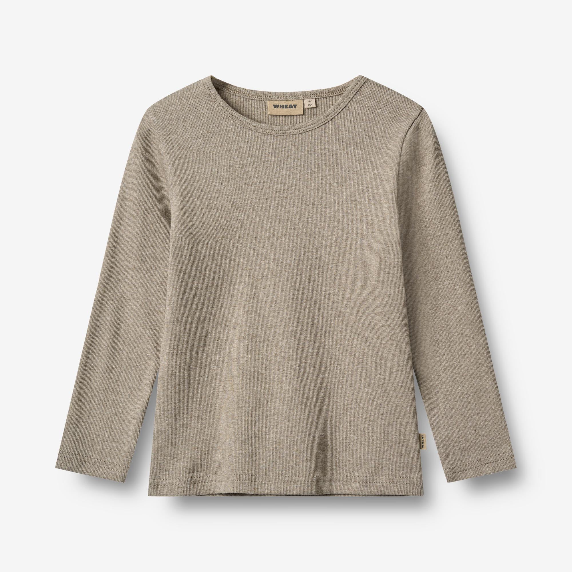Wheat Main Langærmet Rib T-shirt Stig Jersey Tops and T-Shirts 0072 gravel melange