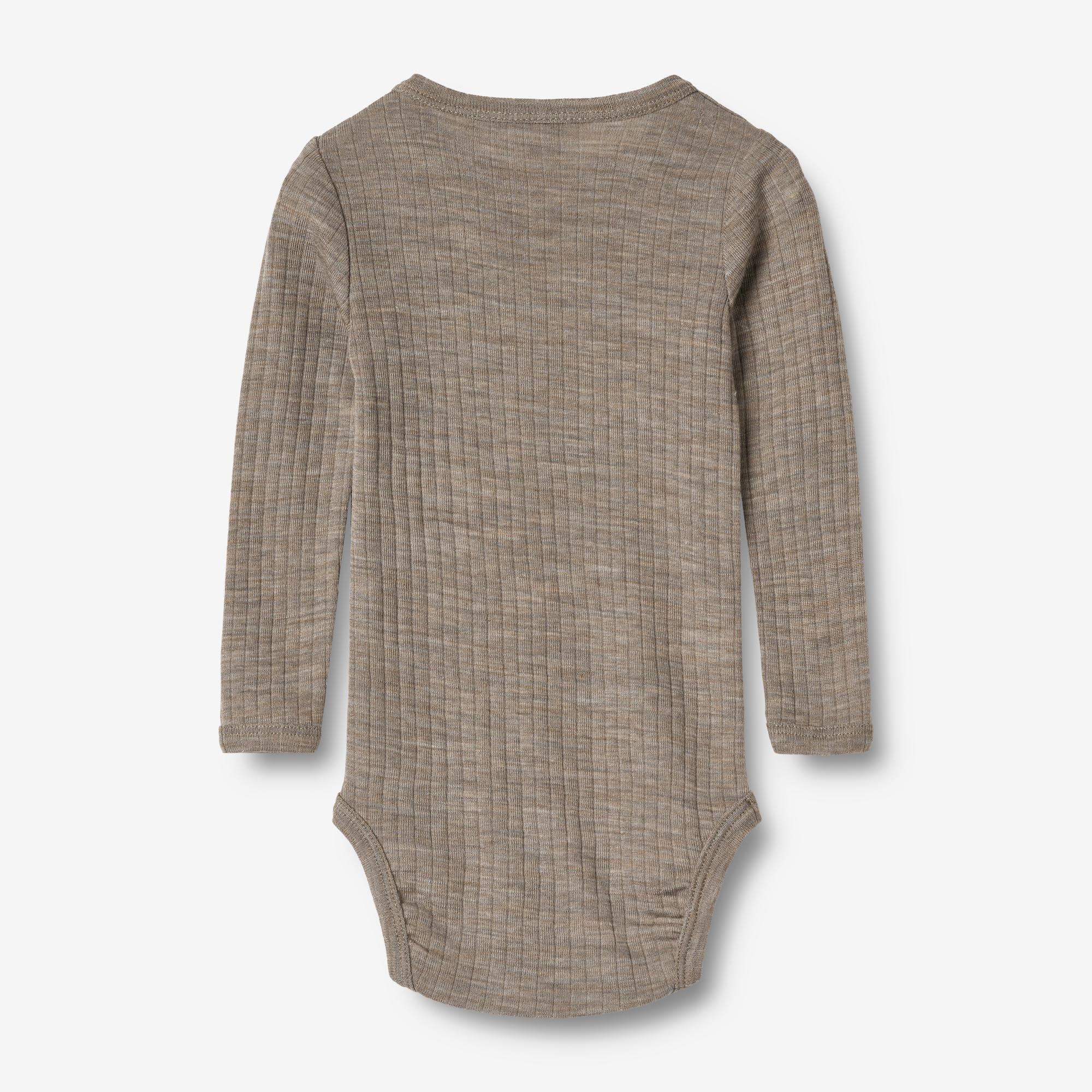 Langærmet Uld/silke body Liea - khaki melange