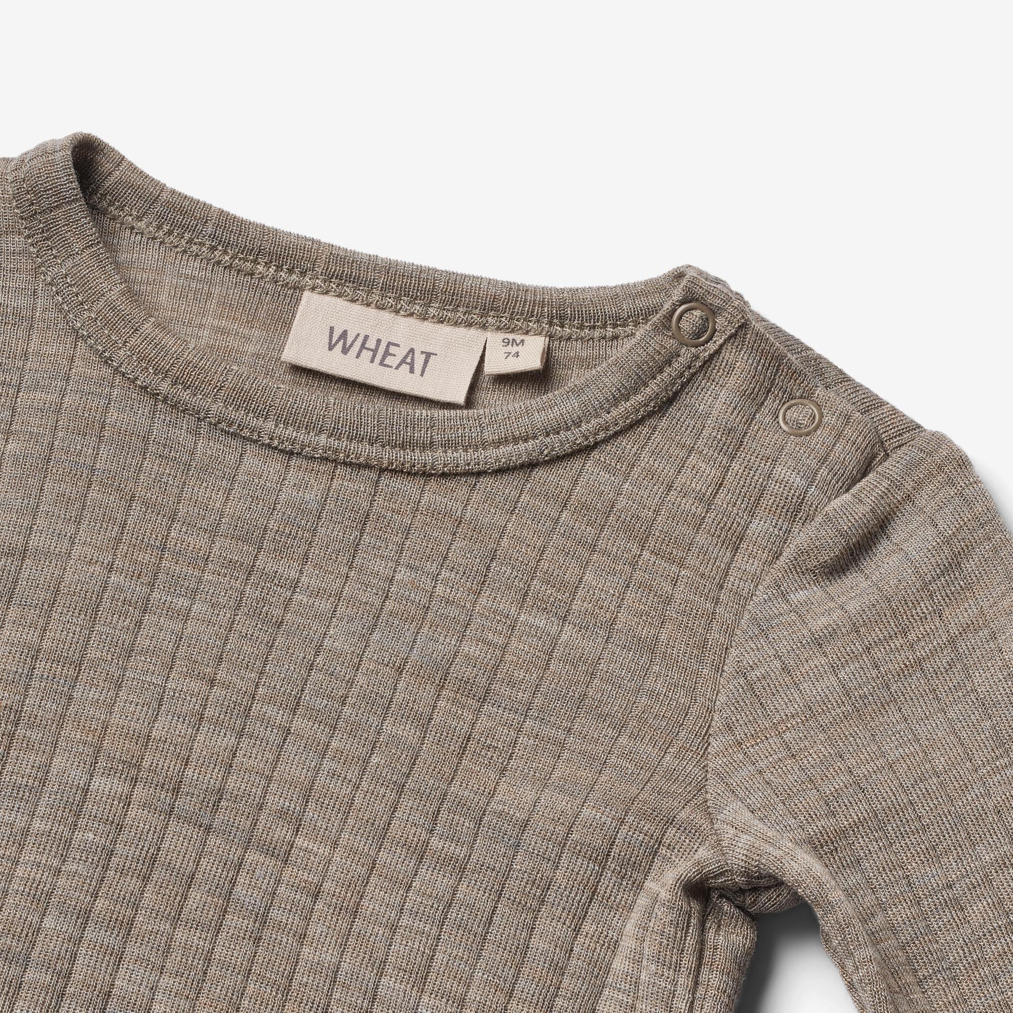 Langærmet Uld/silke body Liea - khaki melange