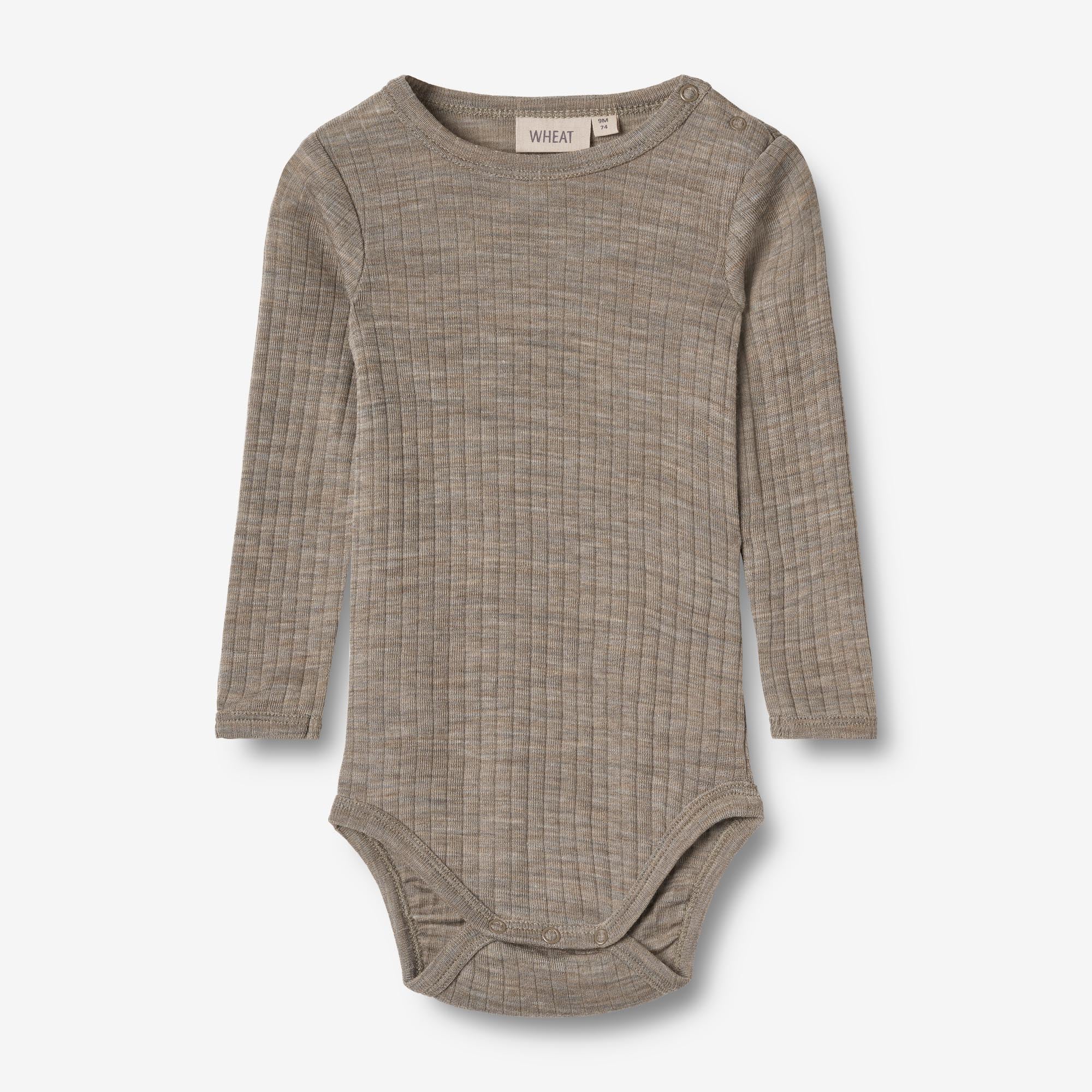 Langærmet Uld/silke body Liea - khaki melange