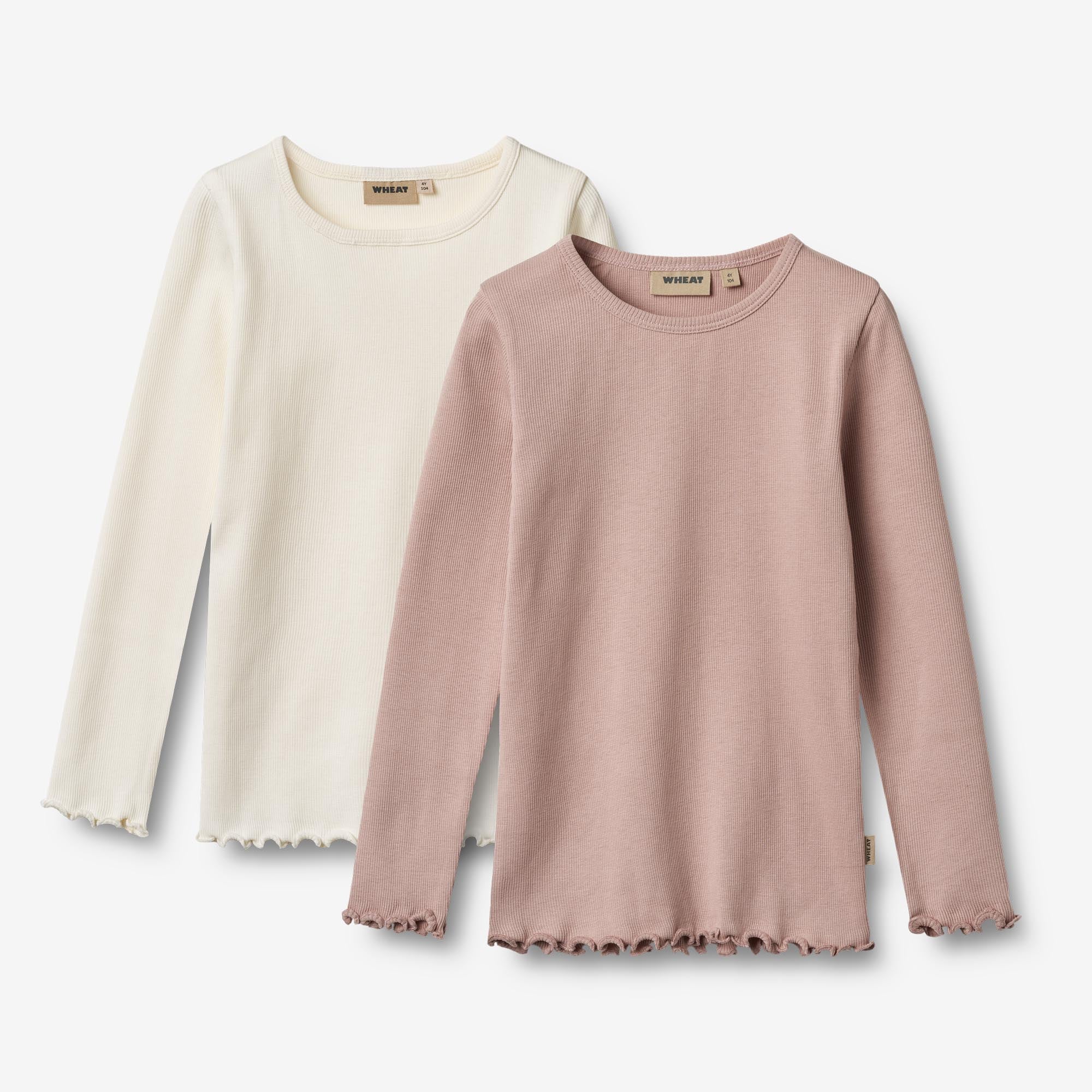 Wheat Main Sæt af 2 Langærmet Rib T-shirt Ida T-Shirt 2487 rose powder