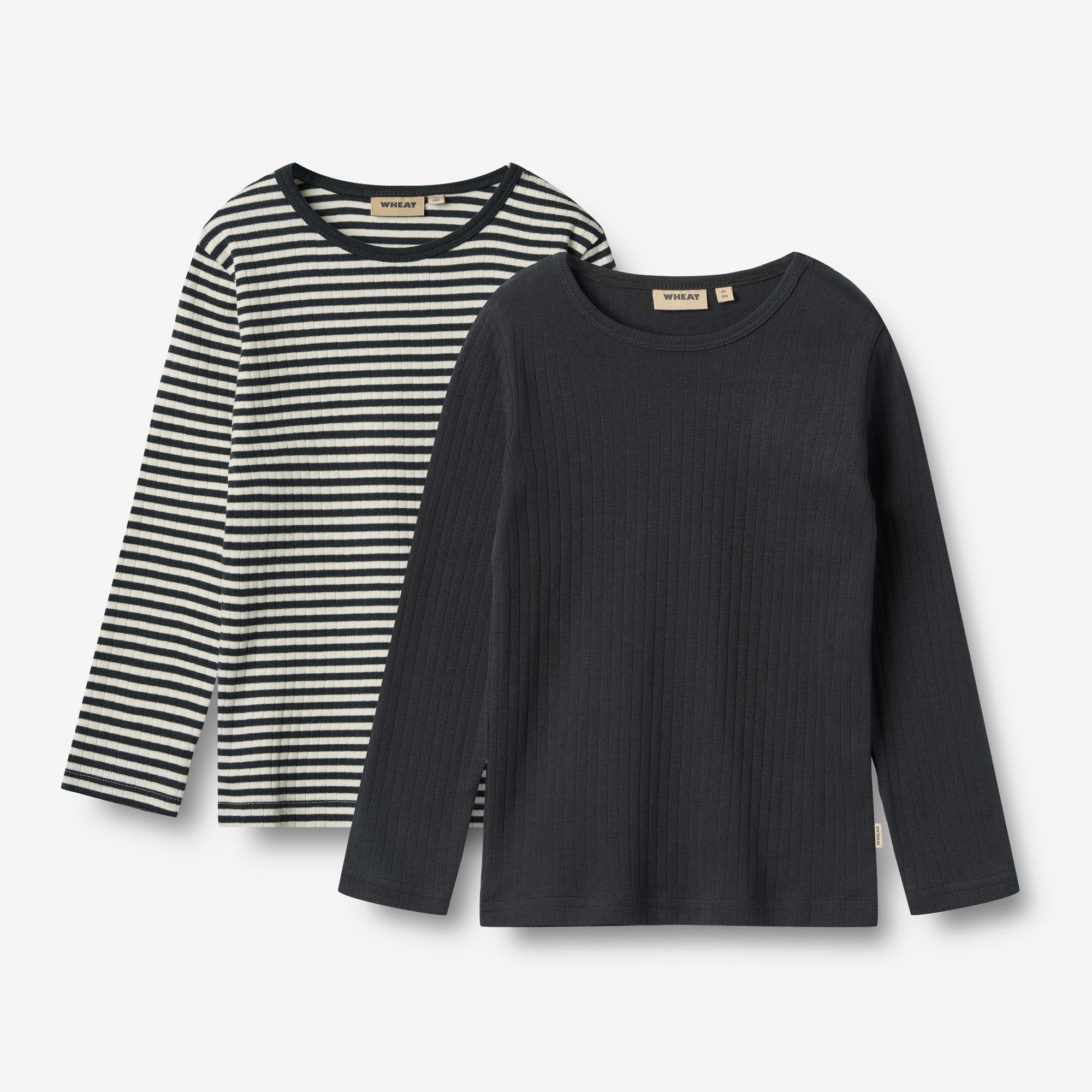 Wheat Main Sæt af 2 Langærmet Rib T-shirts Stig Jersey Tops and T-Shirts 9432 navy rib stripe