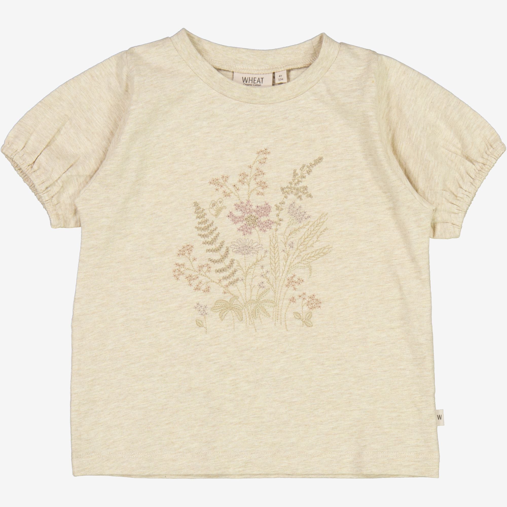 Wheat Main T-Shirt Broderet Blomster Jersey Tops and T-Shirts 9109 buttermilk melange
