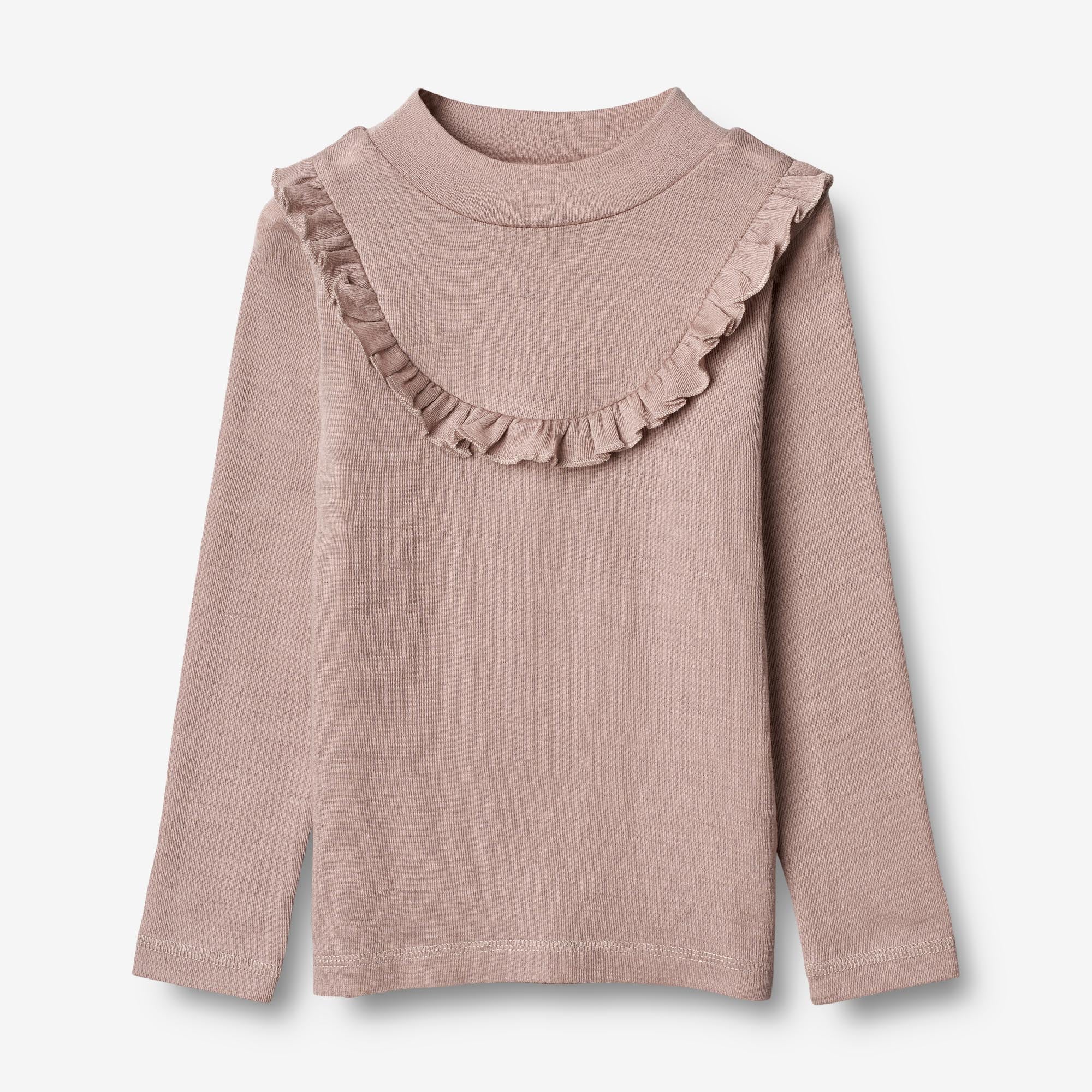 Wheat Wool  Langærmet Uld T-shirt med Flæse Jersey Tops and T-Shirts 2086 dark powder 