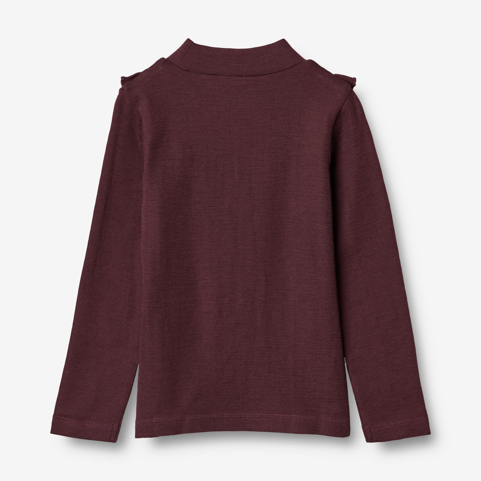 Langærmet Uld T-shirt med Flæse - aubergine