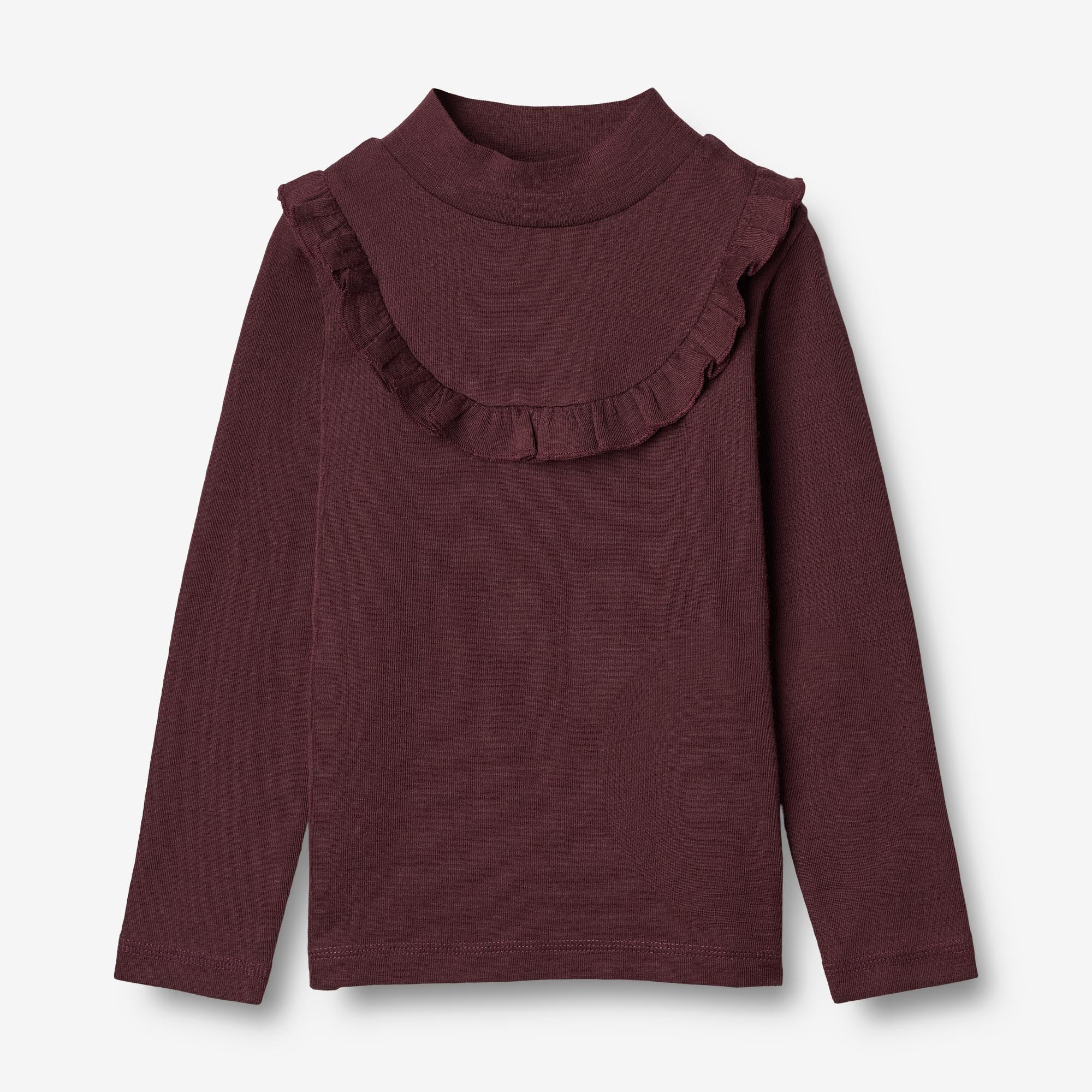 Wheat Wool  Langærmet Uld T-shirt med Flæse Jersey Tops and T-Shirts 2118 aubergine