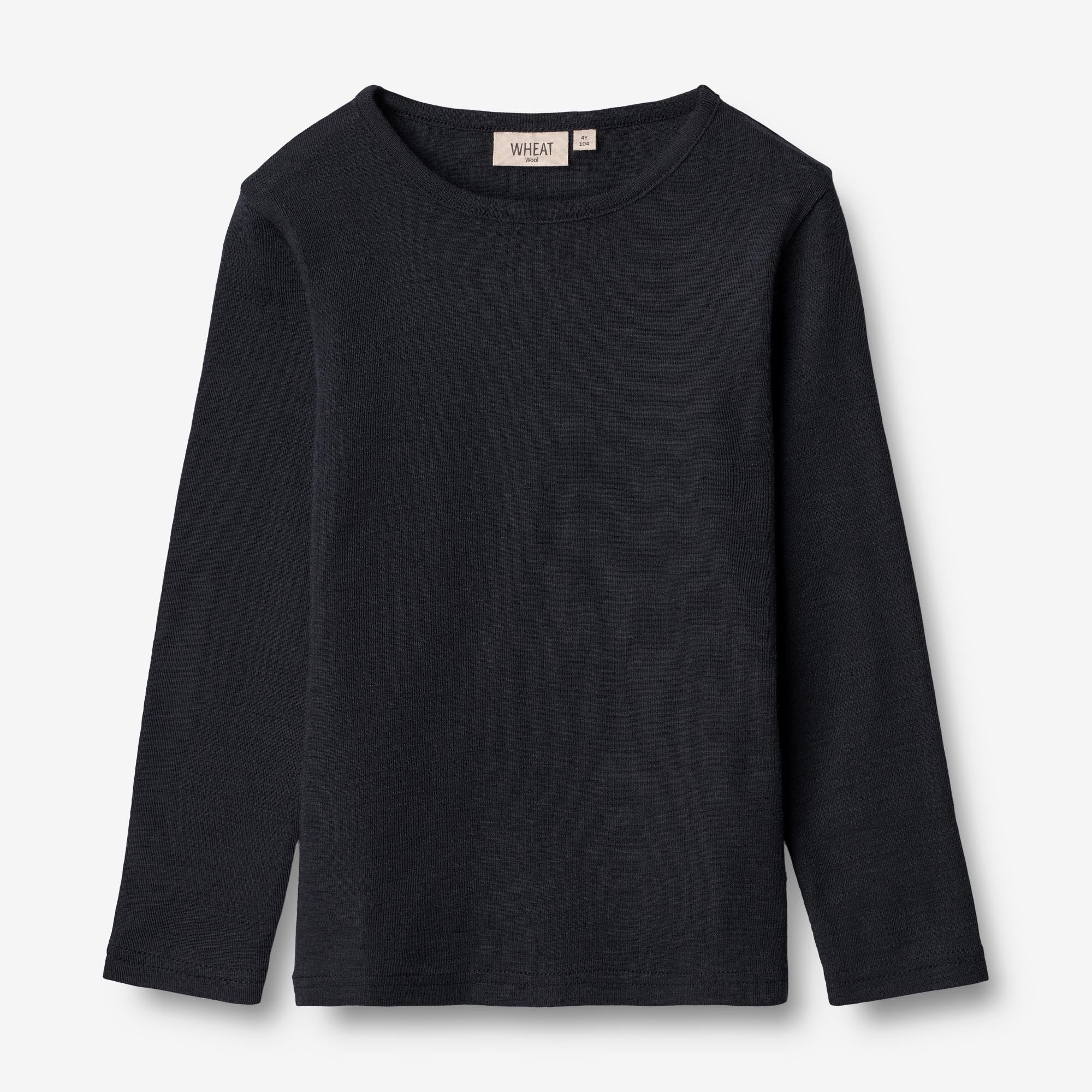 Wheat Wool  Langærmet Uld T-shirt Jersey Tops and T-Shirts 1432 navy