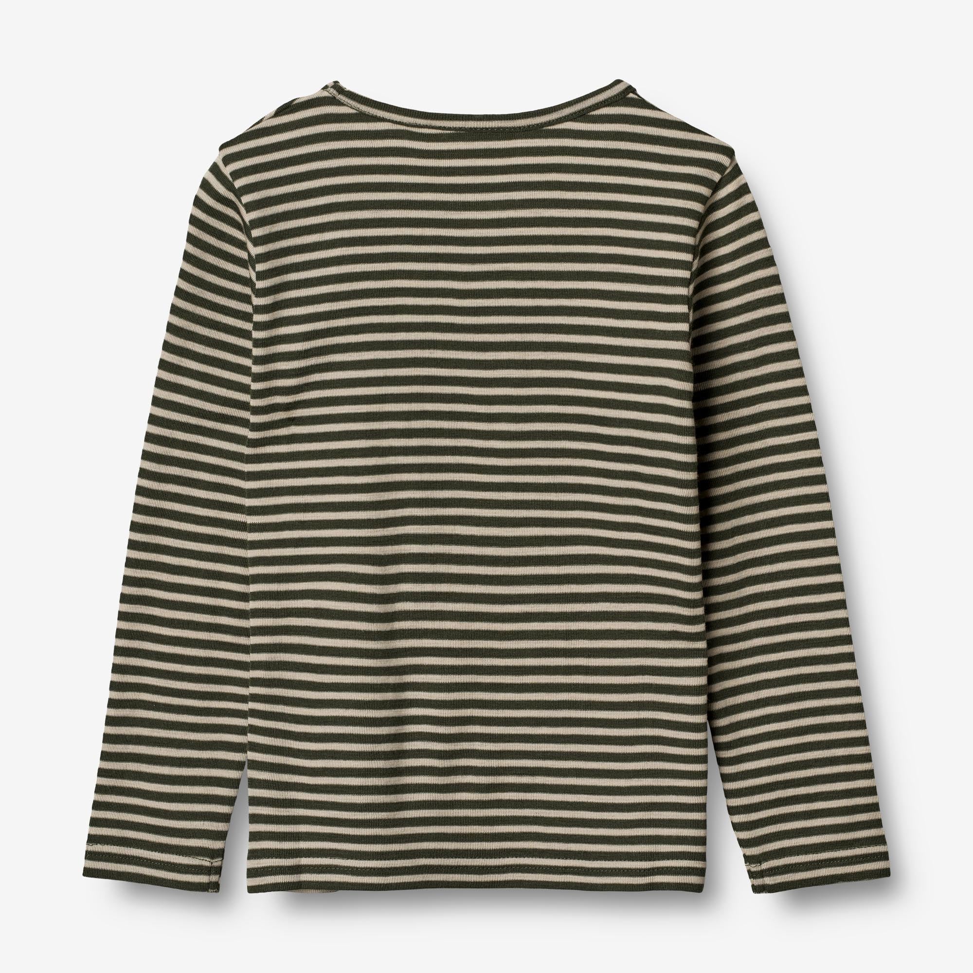 Langærmet Uld T-shirt - green stripe