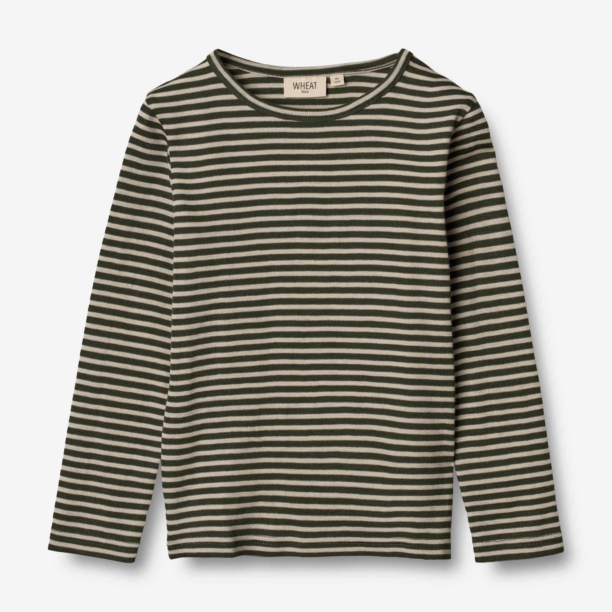Wheat Wool  Langærmet Uld T-shirt Jersey Tops and T-Shirts 4142 green stripe