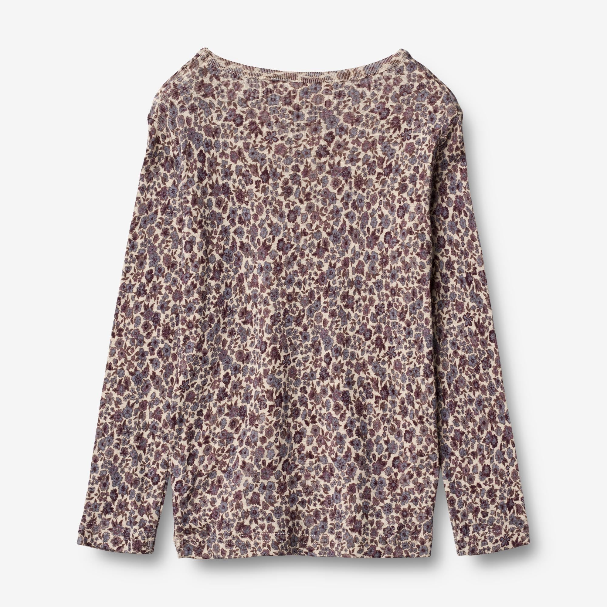 Langærmet Uld T-shirt - purple flowers