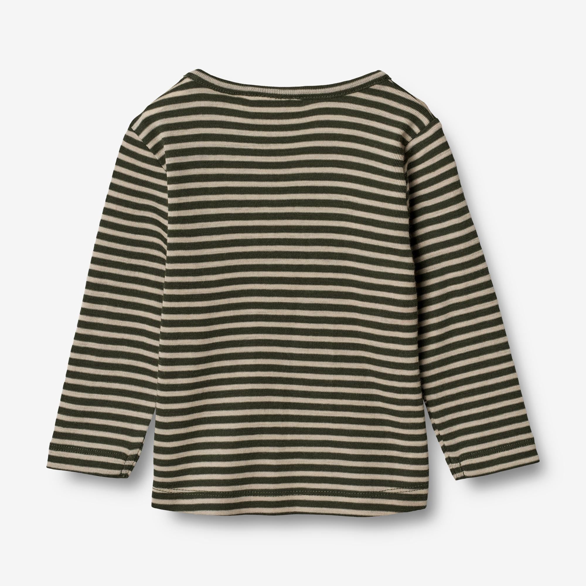 Langærmet Uld T-shirt | Baby - green stripe