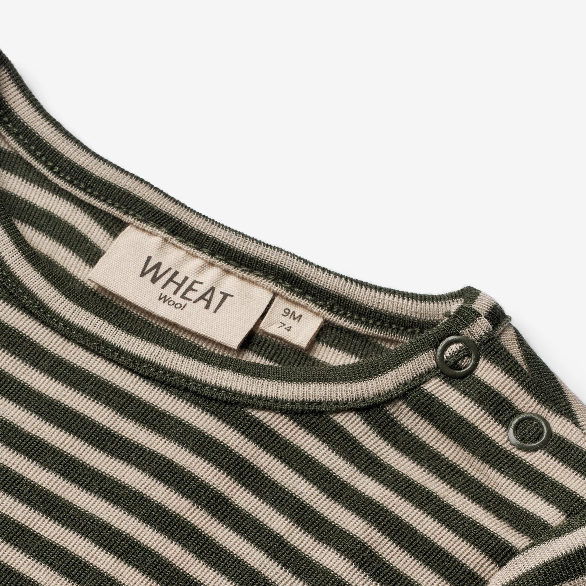 Langærmet Uld T-shirt | Baby - green stripe