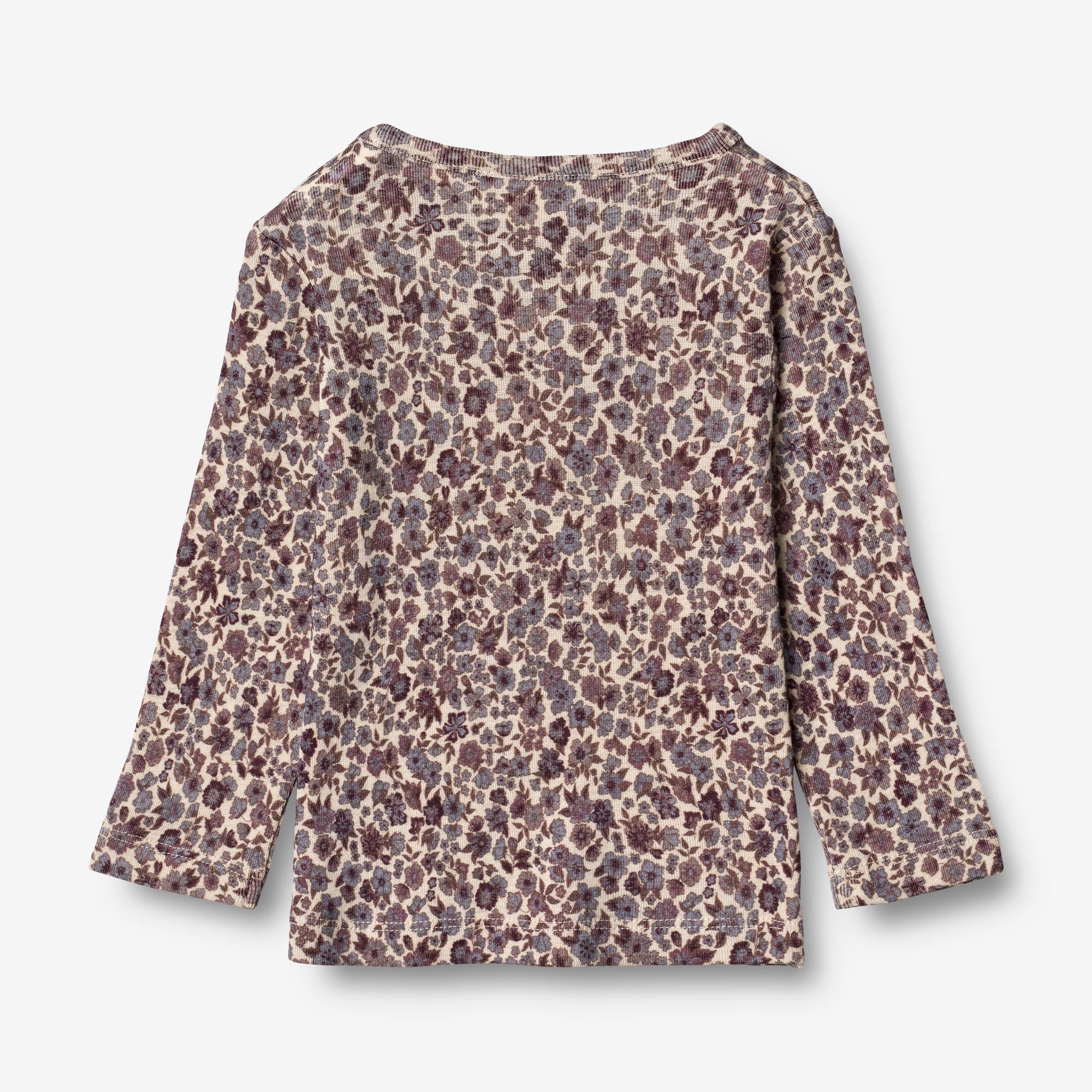 Langærmet Uld T-shirt | Baby - purple flowers