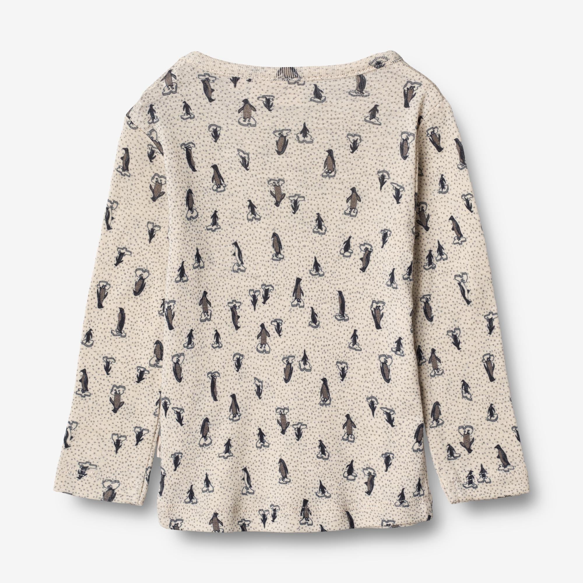 Langærmet Uld T-shirt | Baby - penguins on ice
